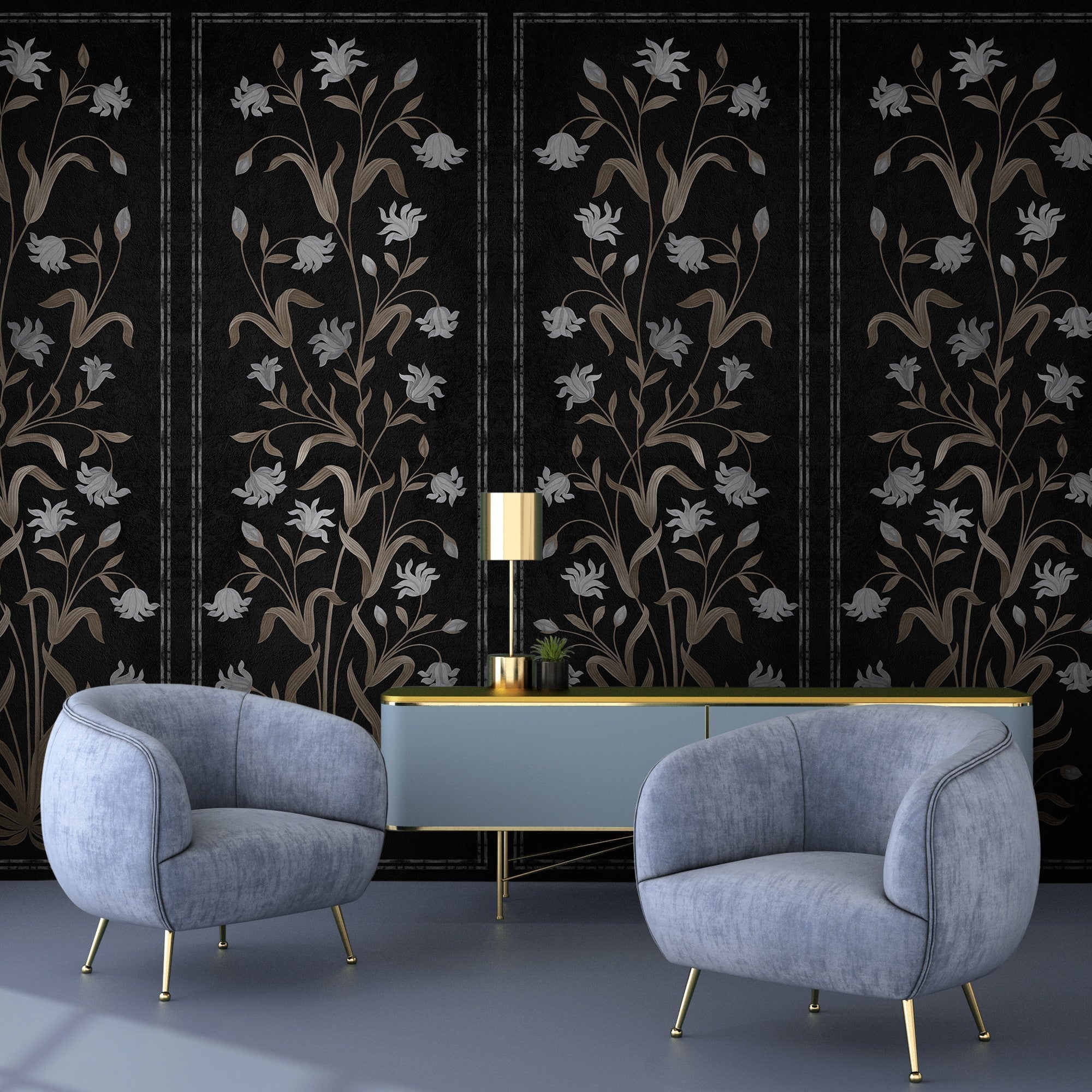 9200043 Daffodil Black Wander Mural by Coordonné