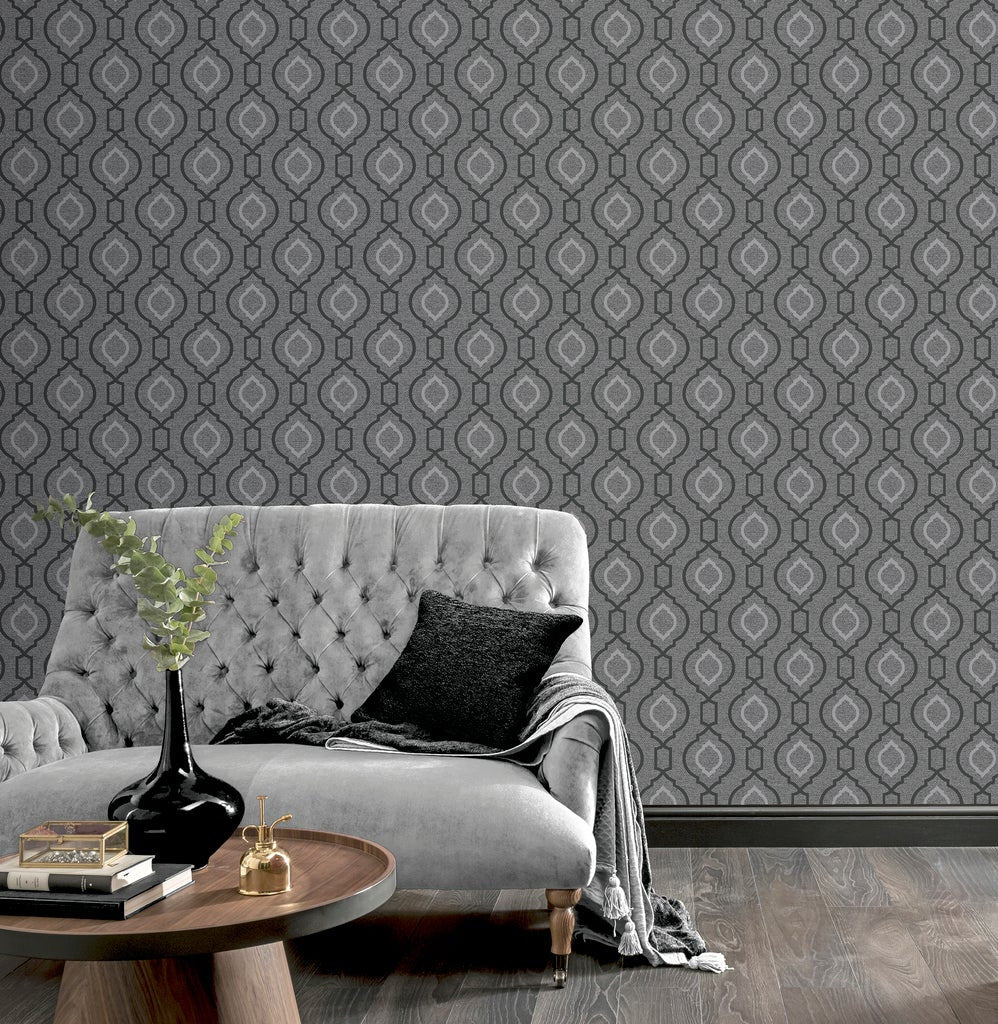 921401 Calico Trellis Gunmetal Wallpaper By Arthouse