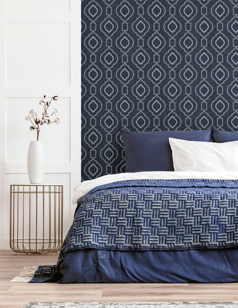 921402 Calico Trellis Navy Wallpaper By Arthouse