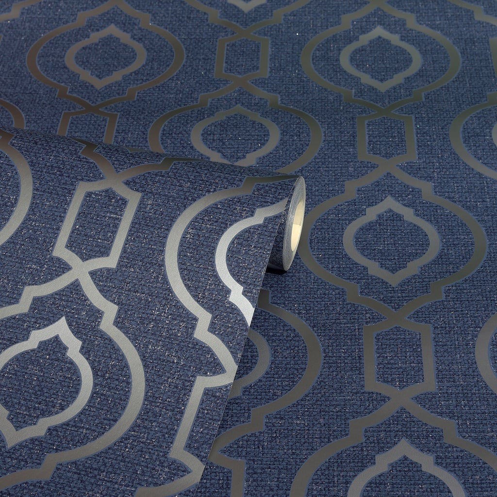 921402 Calico Trellis Navy Wallpaper By Arthouse