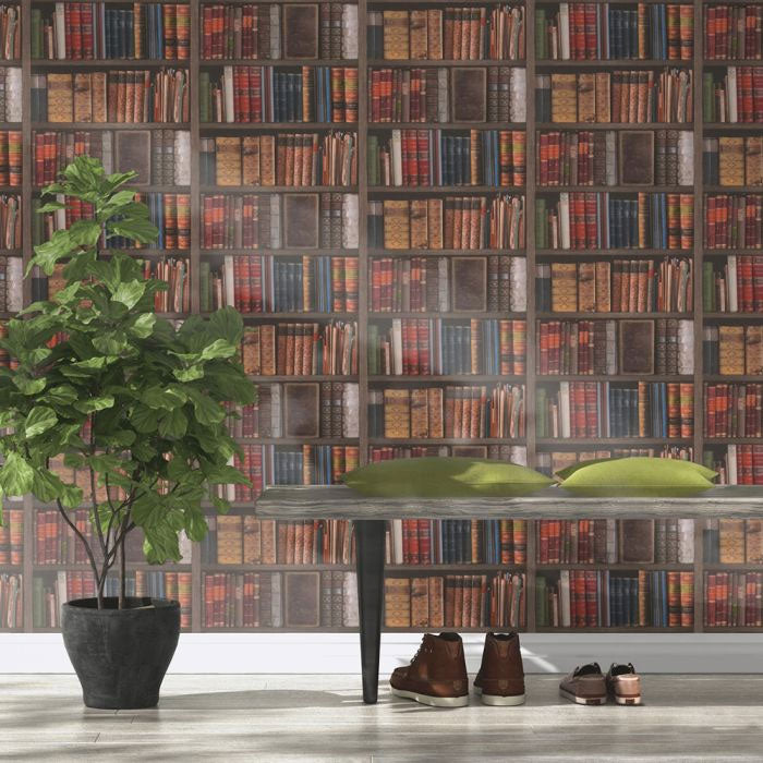 934809 Home Style Library Books Wallpaper by Rasch