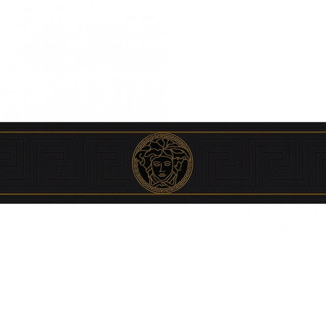 93522-4 Versace 3 Black and Gold Greek Key Wallpaper Border