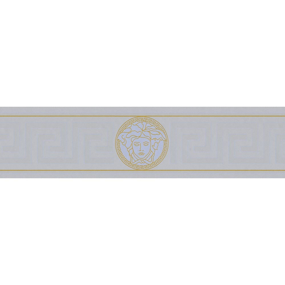 93522-5 Versace 3 Silver and Gold Greek Key Wallpaper Border