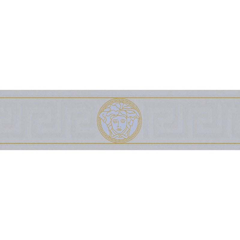 93522-5 Versace 3 Silver and Gold Greek Key Wallpaper Border