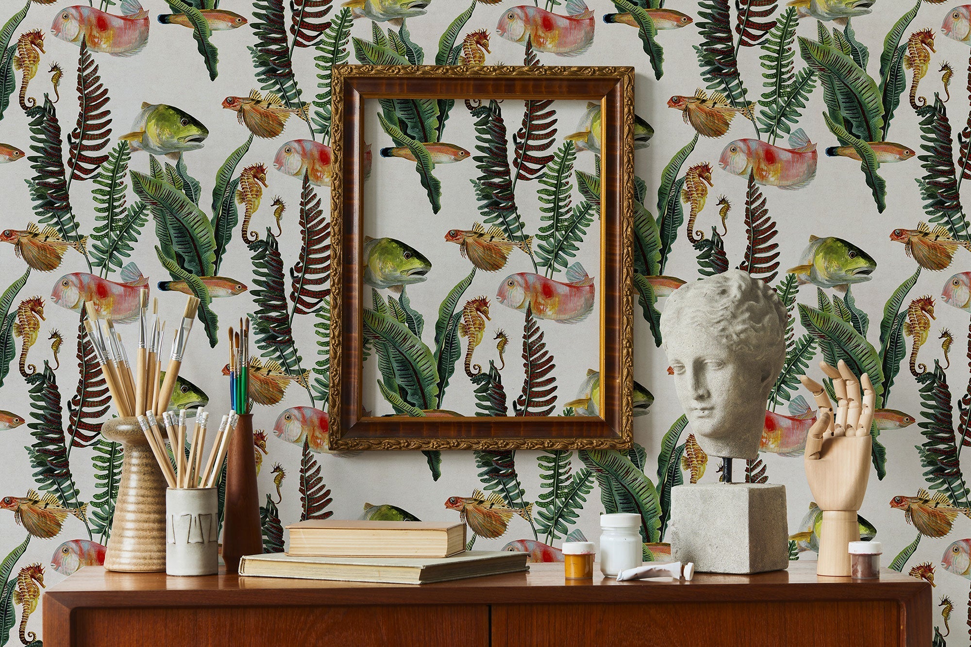 Bank of Fish Swan Naturae Wallpaper by Coordonné