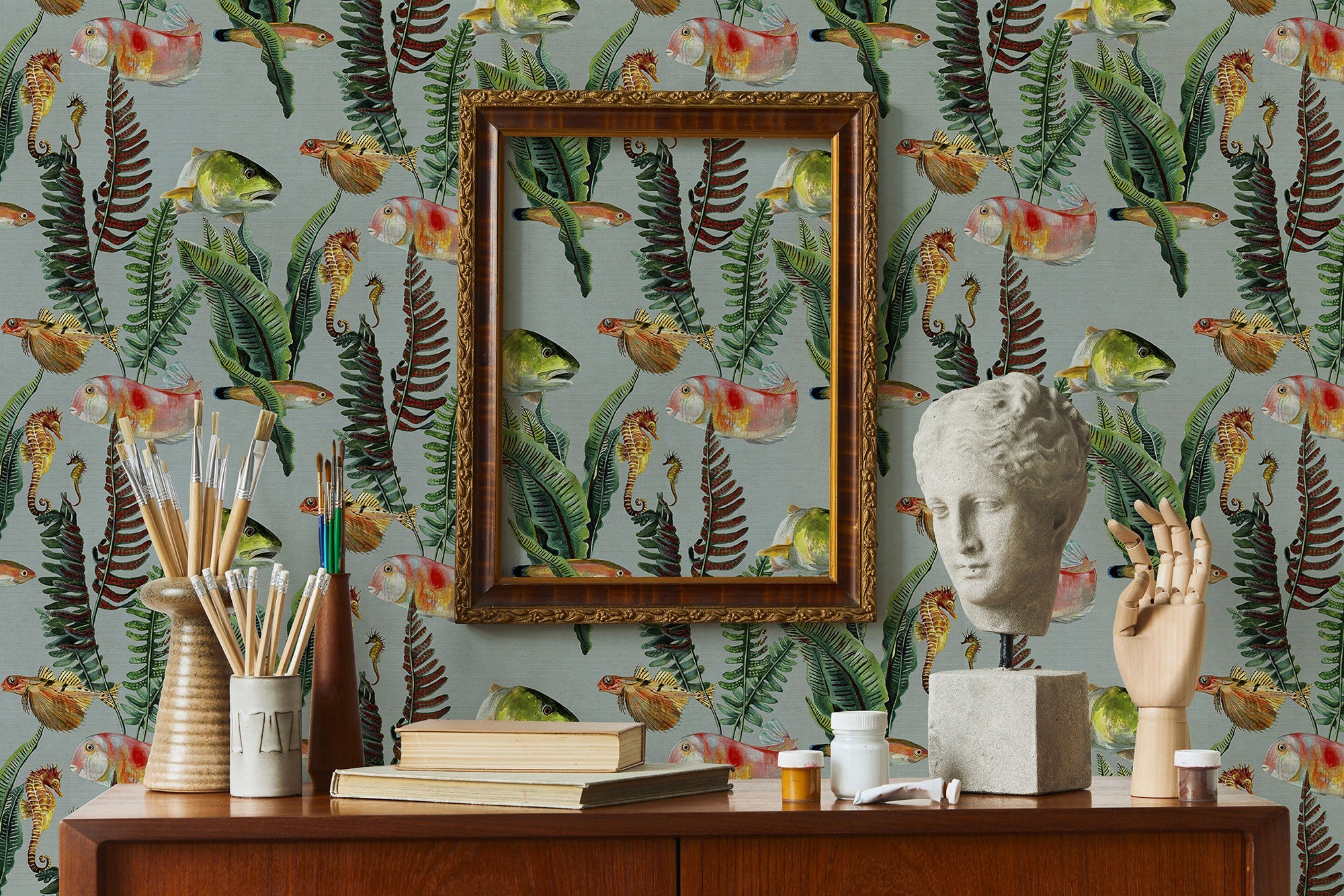 Bank of Fish Cyan Naturae Wallpaper by Coordonné