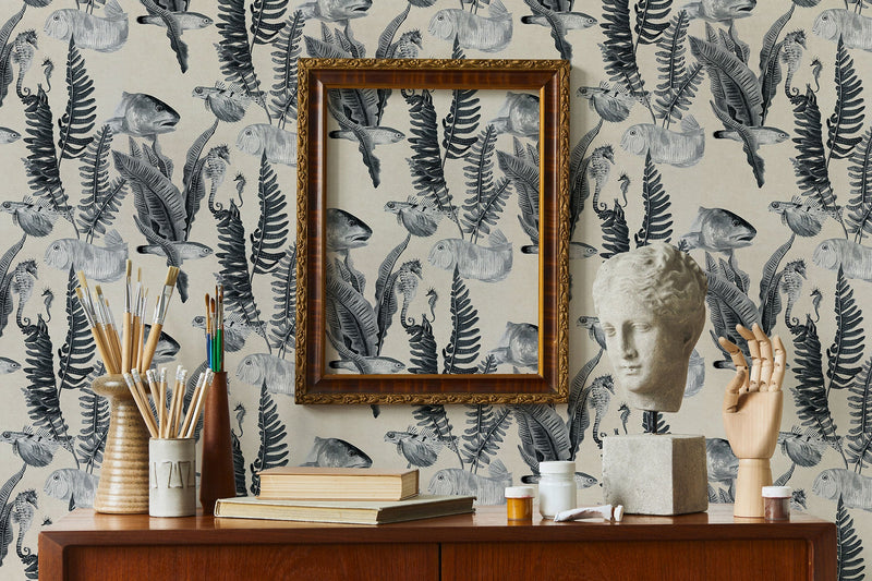 Bank of Fish Grey Naturae Wallpaper by Coordonné