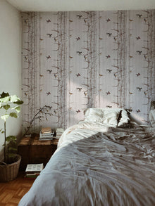 Birch Trees Pink Naturae Wallpaper by Coordonné