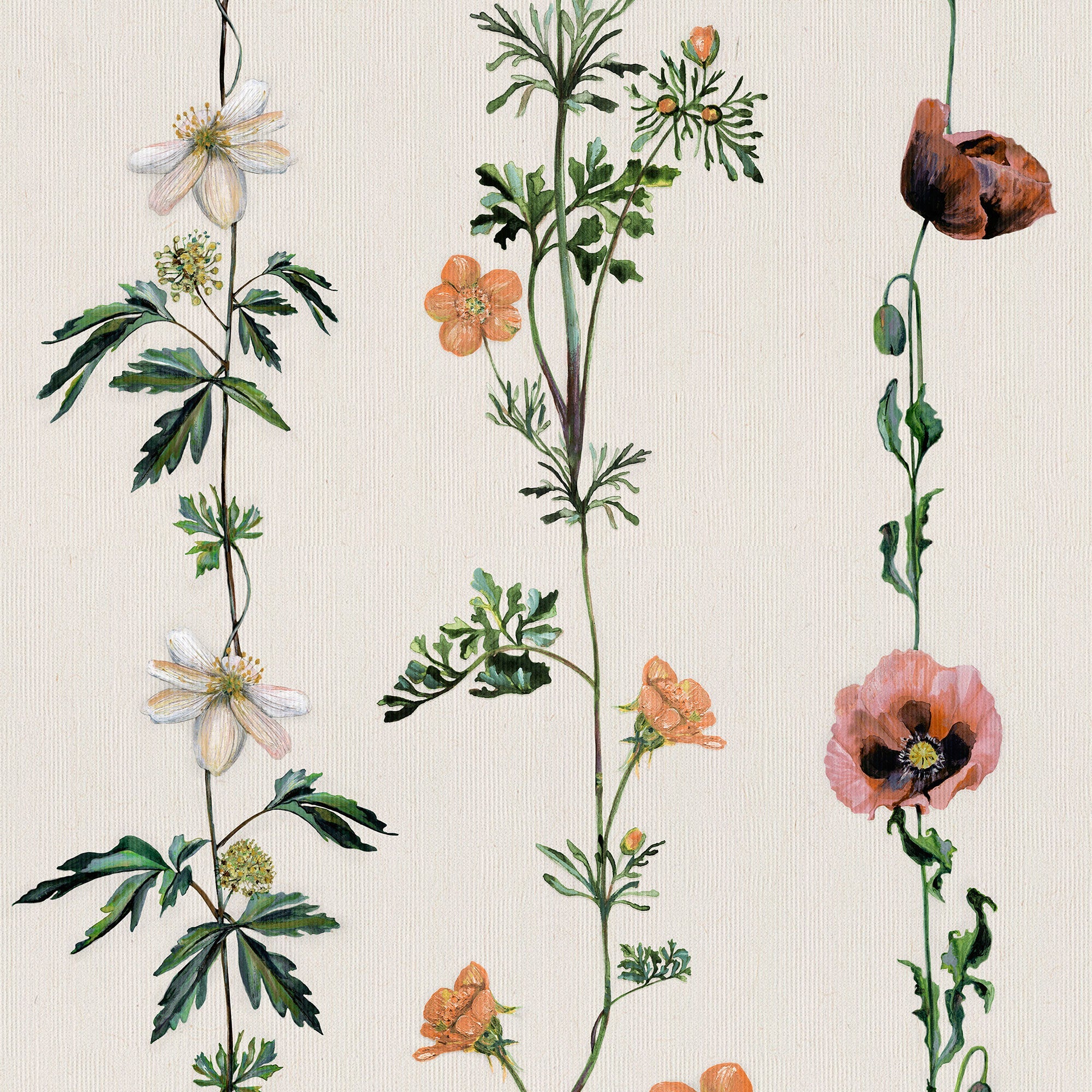 Climbing Flowers Linen Naturae Wallpaper by Coordonné