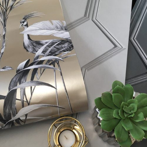 9505 Azzurra Leaf Charcoal Gold Wallpaper by Belgravia