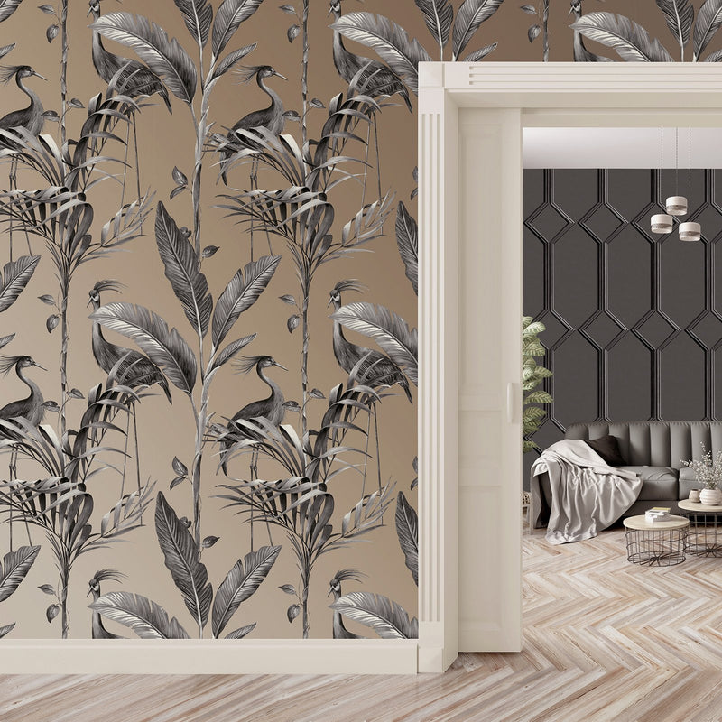 9505 Azzurra Leaf Charcoal Gold Wallpaper by Belgravia