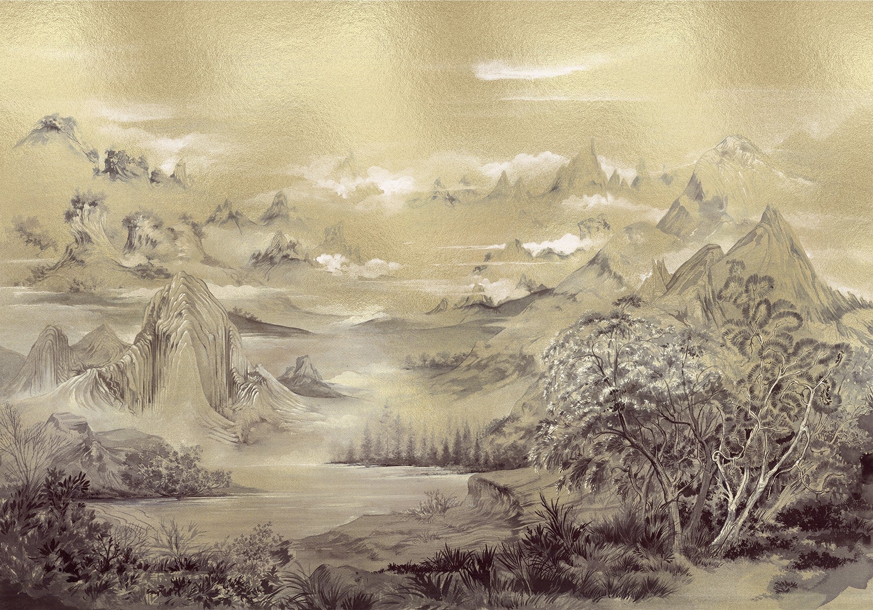 9600030 Kami Gold Random Metallics Mural by Coordonné