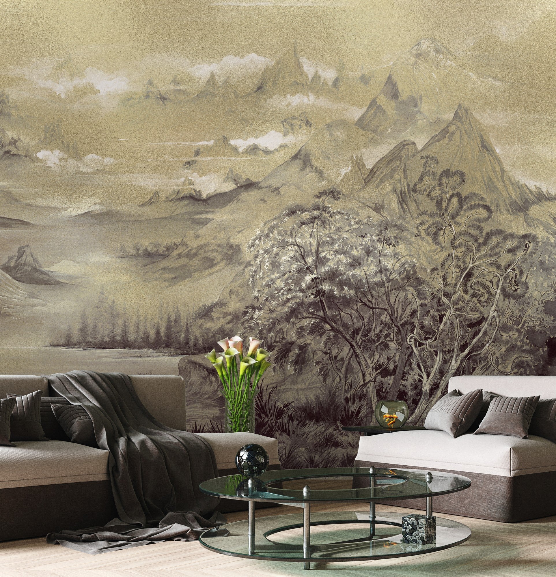9600030 Kami Gold Random Metallics Mural by Coordonné