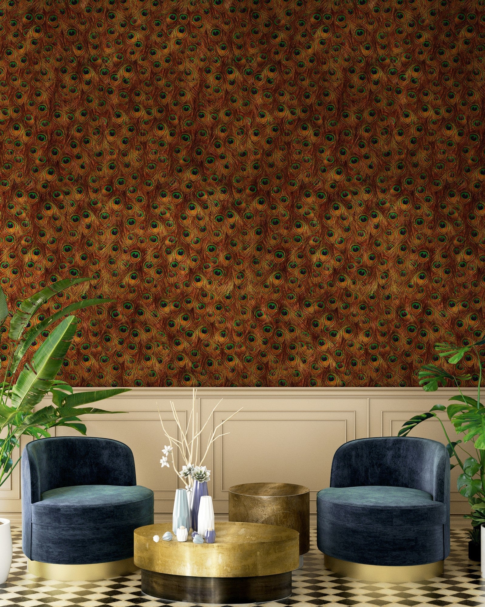 9600090 Peafowl Gold Random Metallics Mural by Coordonné
