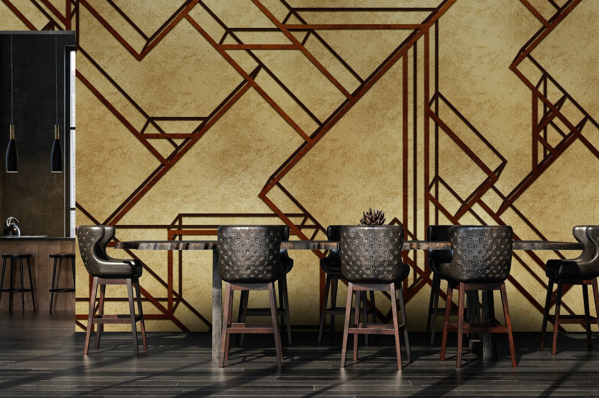 9600400 L-Geometric Gold Random Metallics Mural by Coordonné