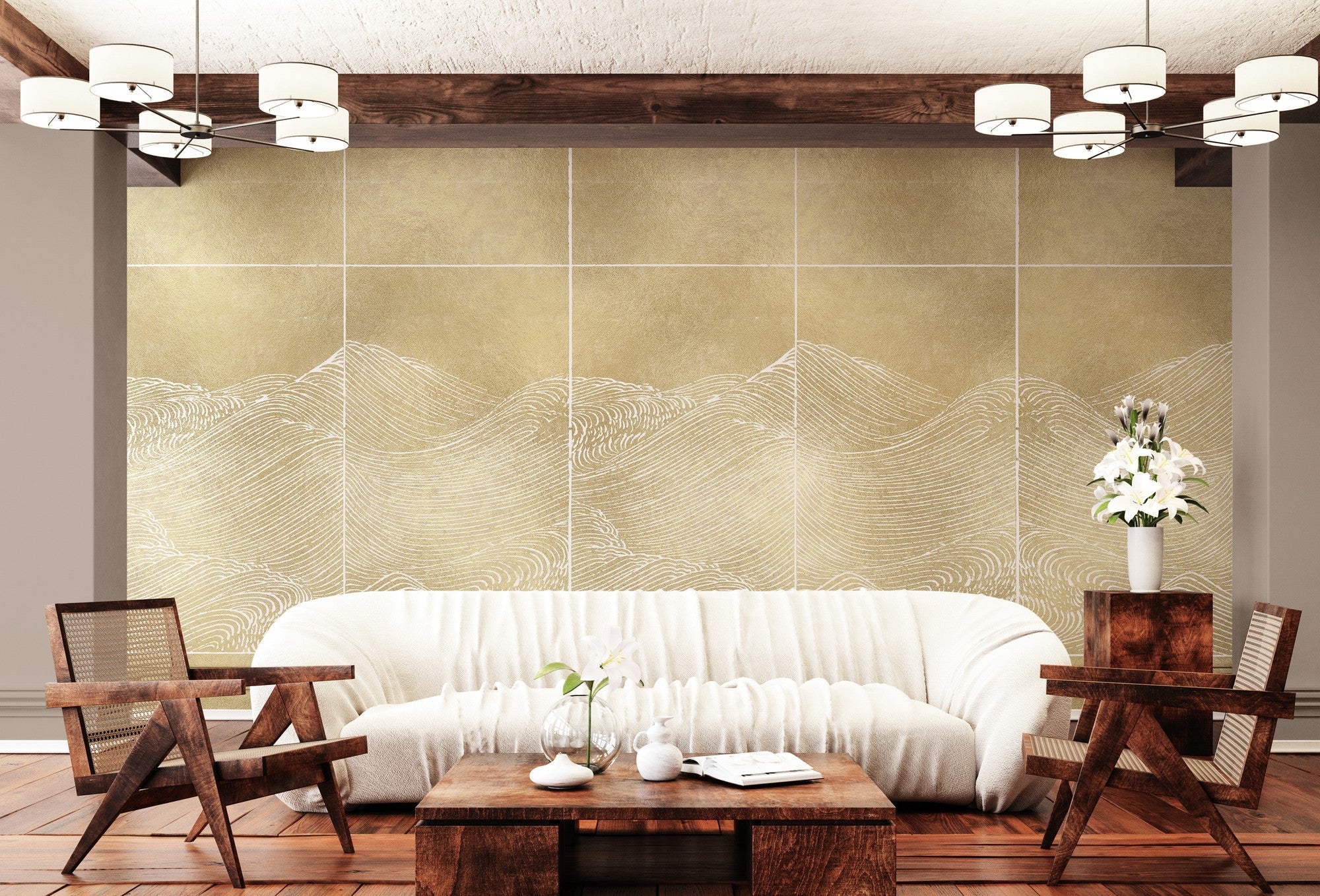 9600500 Waves Extra Gold Random Metallics Mural by Coordonné