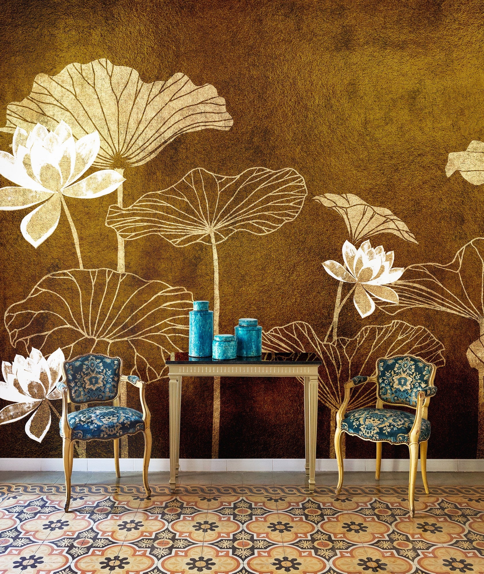 9602000 Nympha Gold Random Metallics Mural by Coordonné