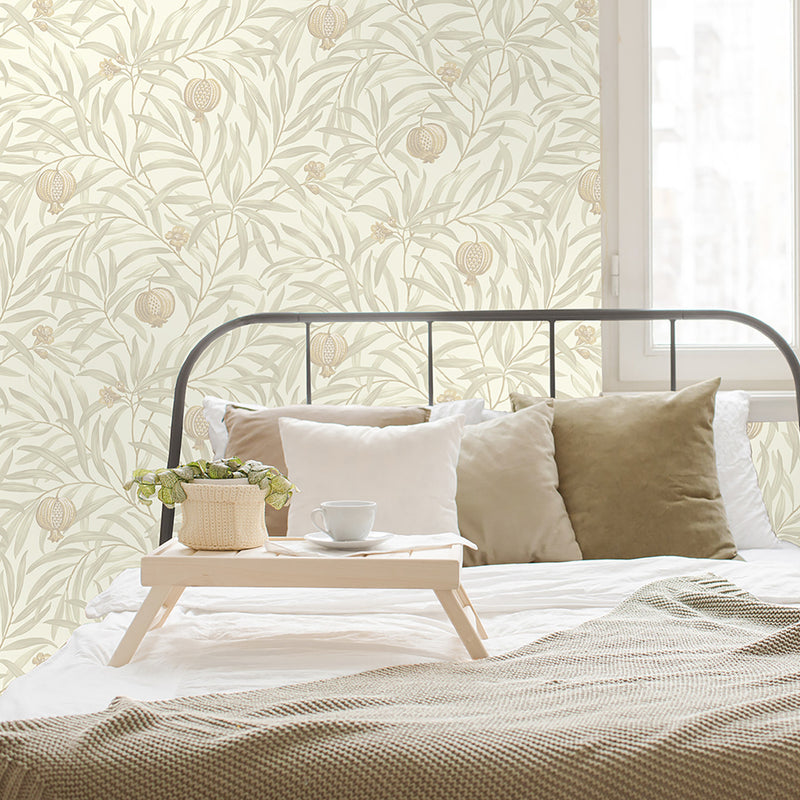 9610 Pomegranate Leaf Cream White Wallpaper by Belgravia