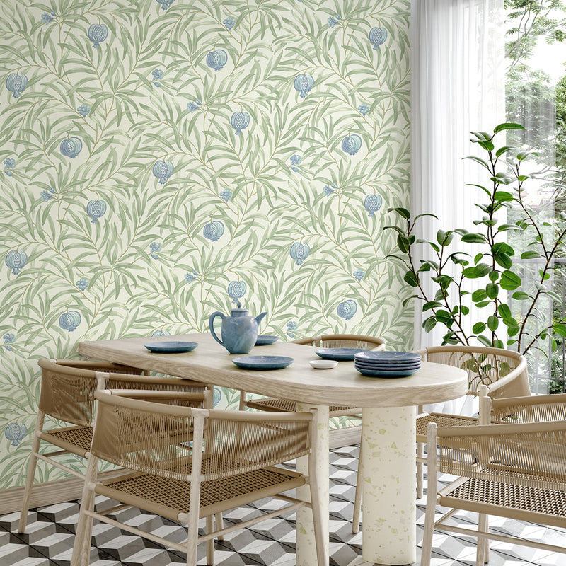 9611 Pomegranate Leaf Blue Green Wallpaper by Belgravia