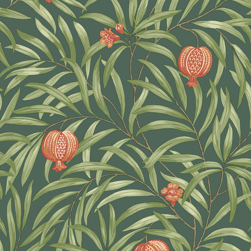 9613 Pomegranate Leaf Green Orange Wallpaper by Belgravia