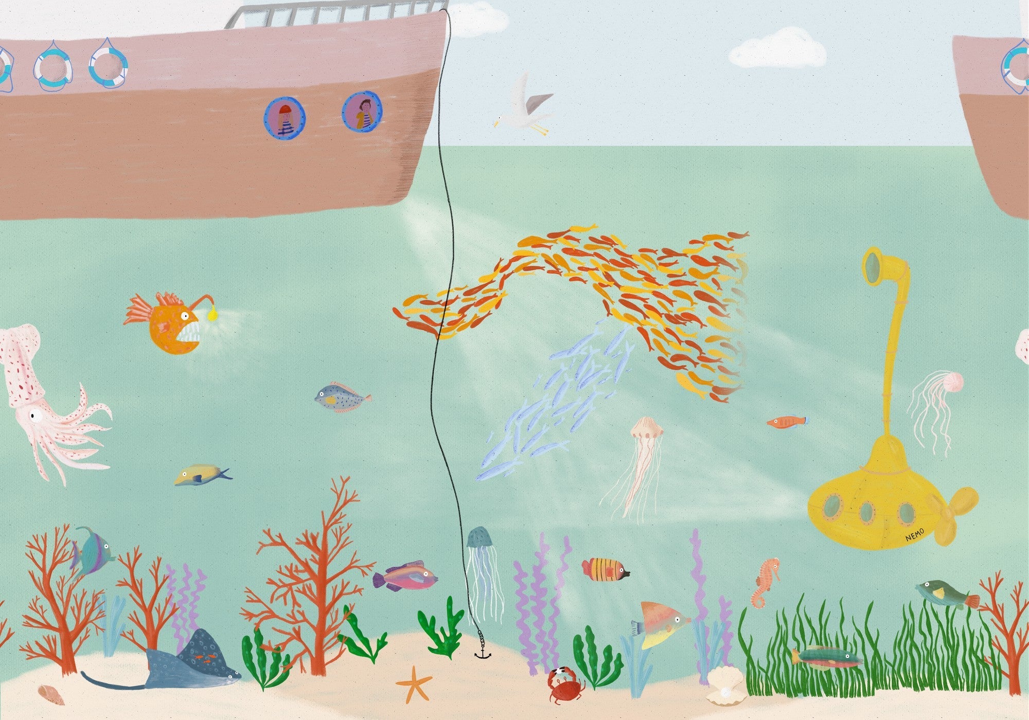 9700021 Yellow Submarine Mediterranean Random Kids Mural by Coordonné