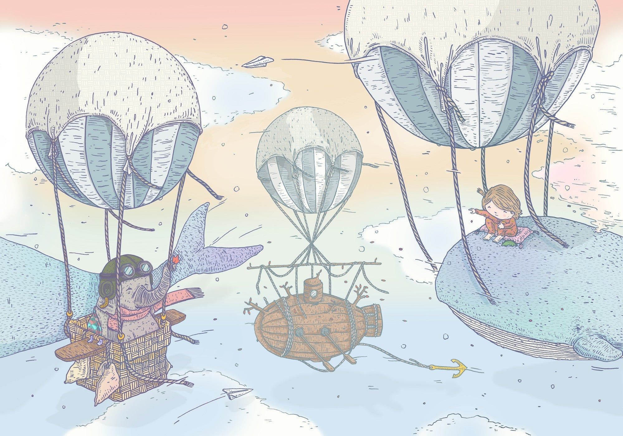 9700031 Balloon Rides Dawn Random Kids Mural by Coordonné