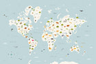 9700050 Animal Map Aqua (415 × 280 cm) Random Kids Mural by Coordonné