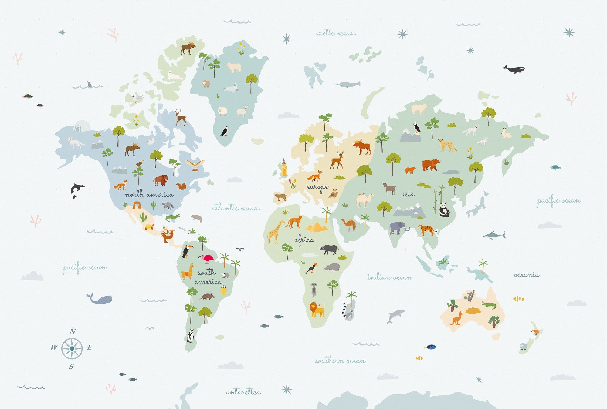 9700051 Animal Map Prisma (415 × 280 cm) Random Kids Mural by Coordonné