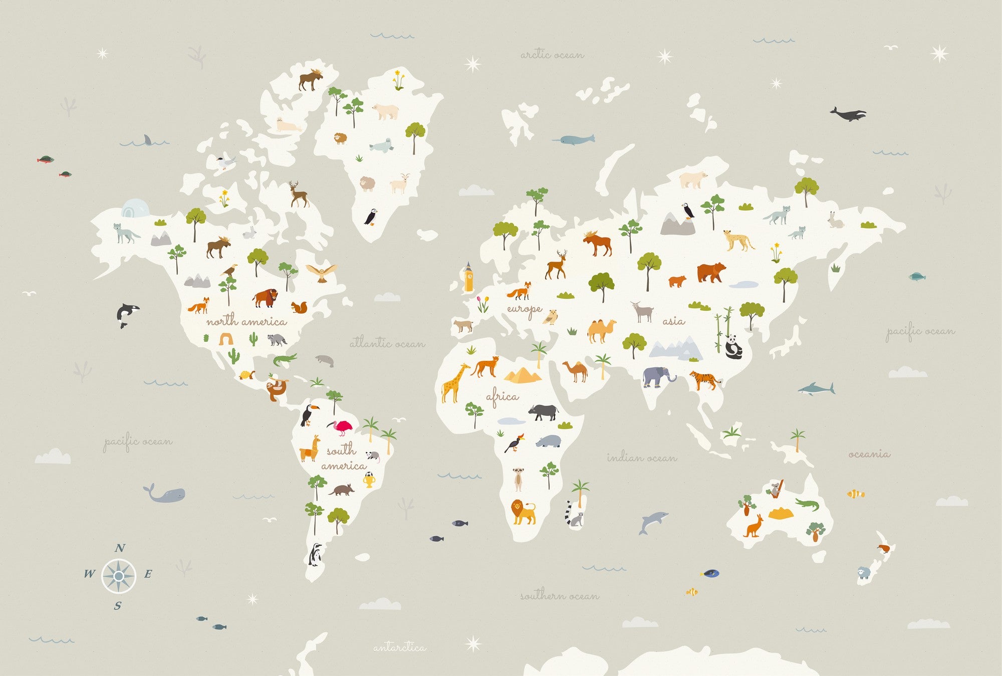 9700052 Animal Map Cloud (415 × 280 cm) Random Kids Mural by Coordonné