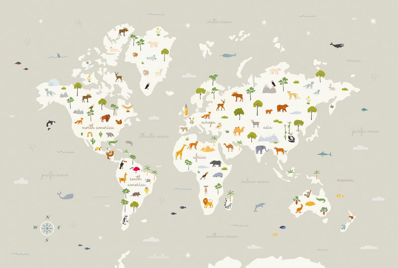 9700052 Animal Map Cloud (415 × 280 cm) Random Kids Mural by Coordonné