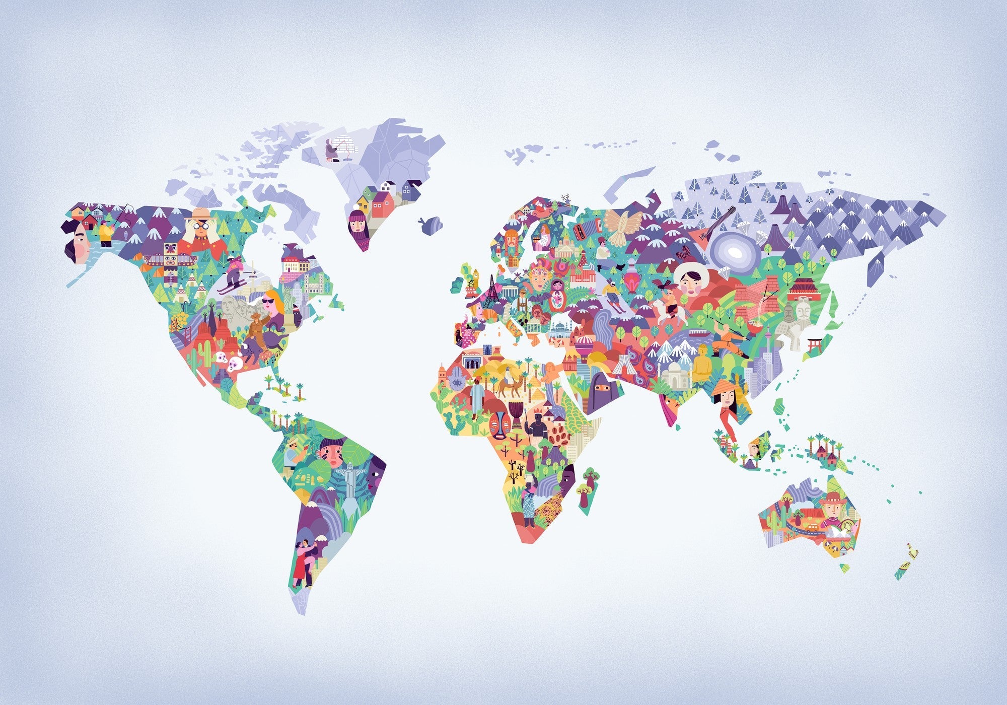 9700060 Diversity Map Lilac Random Kids Mural by Coordonné