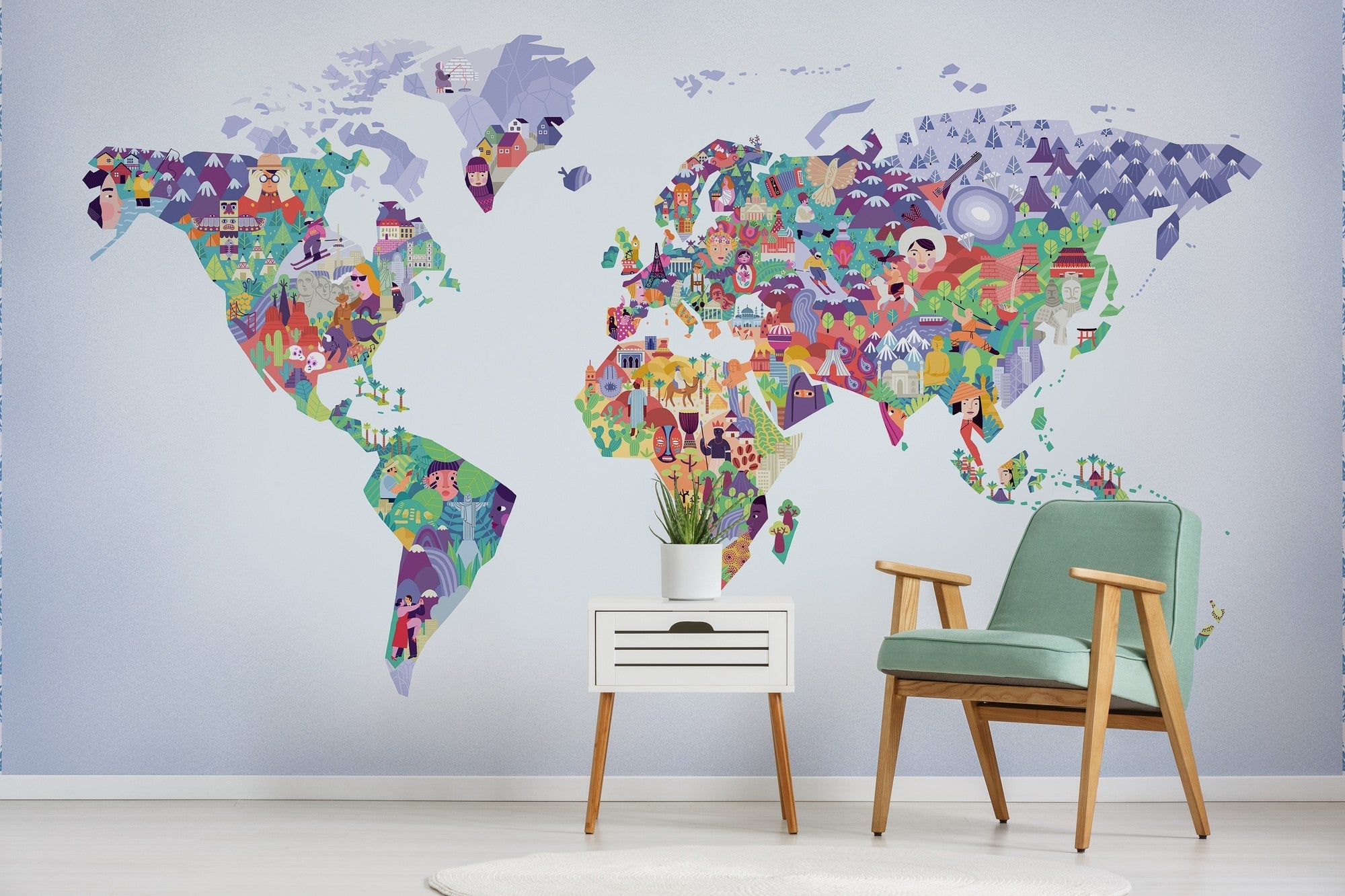 9700060 Diversity Map Lilac Random Kids Mural by Coordonné