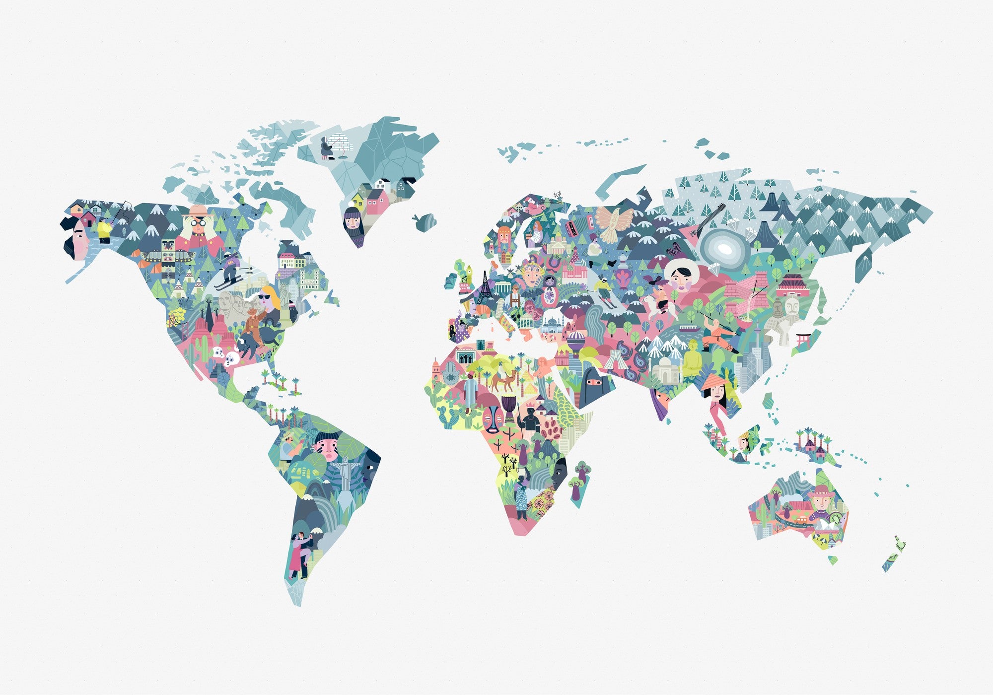 9700061 Diversity Map Snow Random Kids Mural by Coordonné