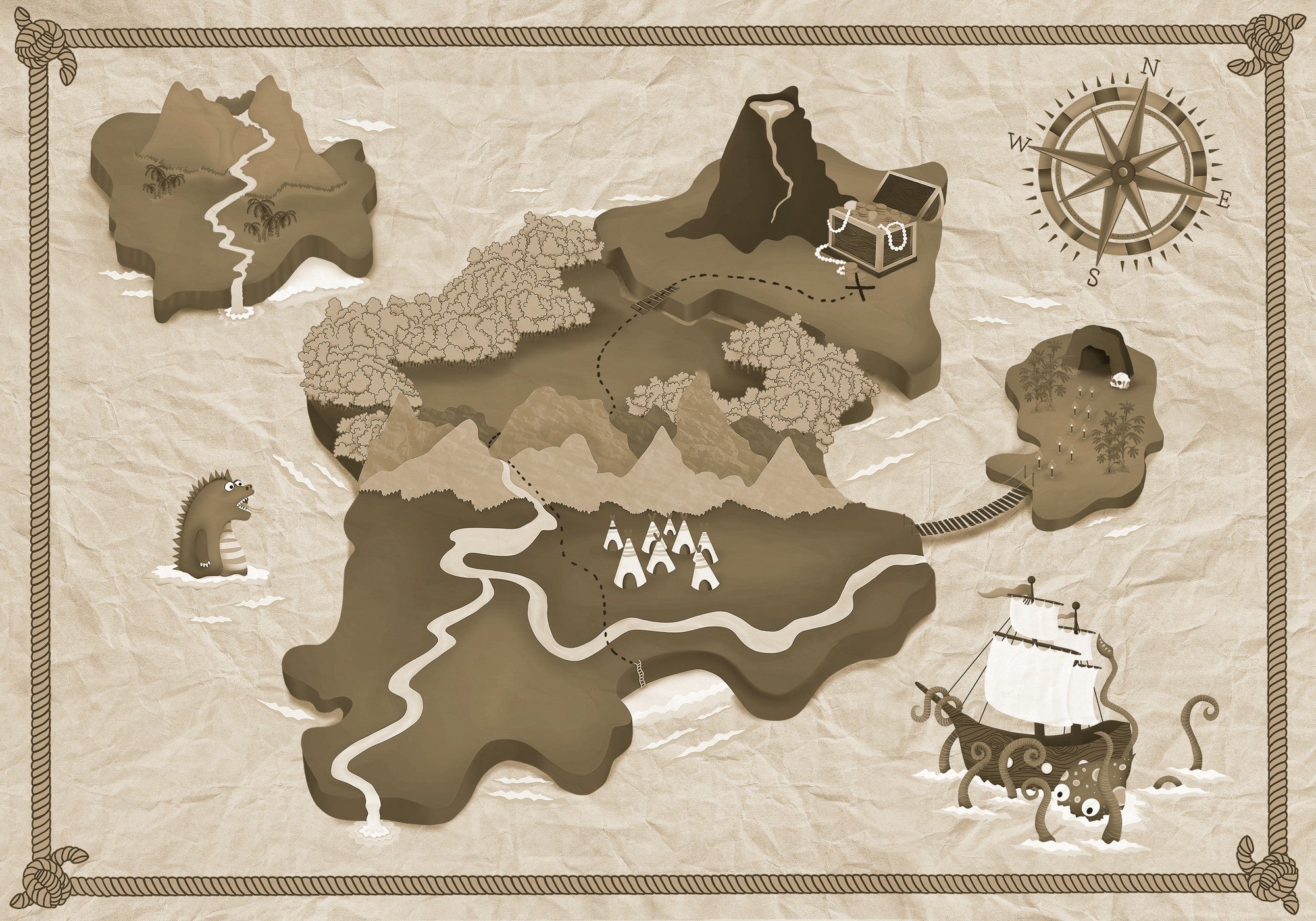 9700072 Treasure Map Papyrus Random Kids Mural by Coordonné