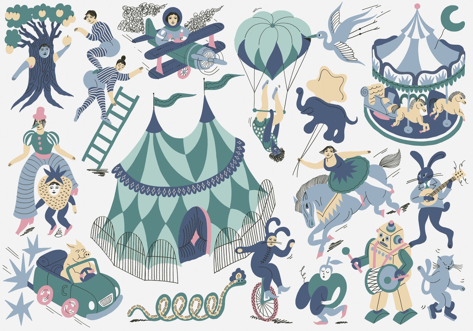 9700111 Magic Circus Mint Random Kids Mural by Coordonné