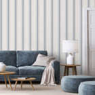9810-1 Lane Stripe Blue and Silver Grey Essential Stripes Wallpaper by Galerie
