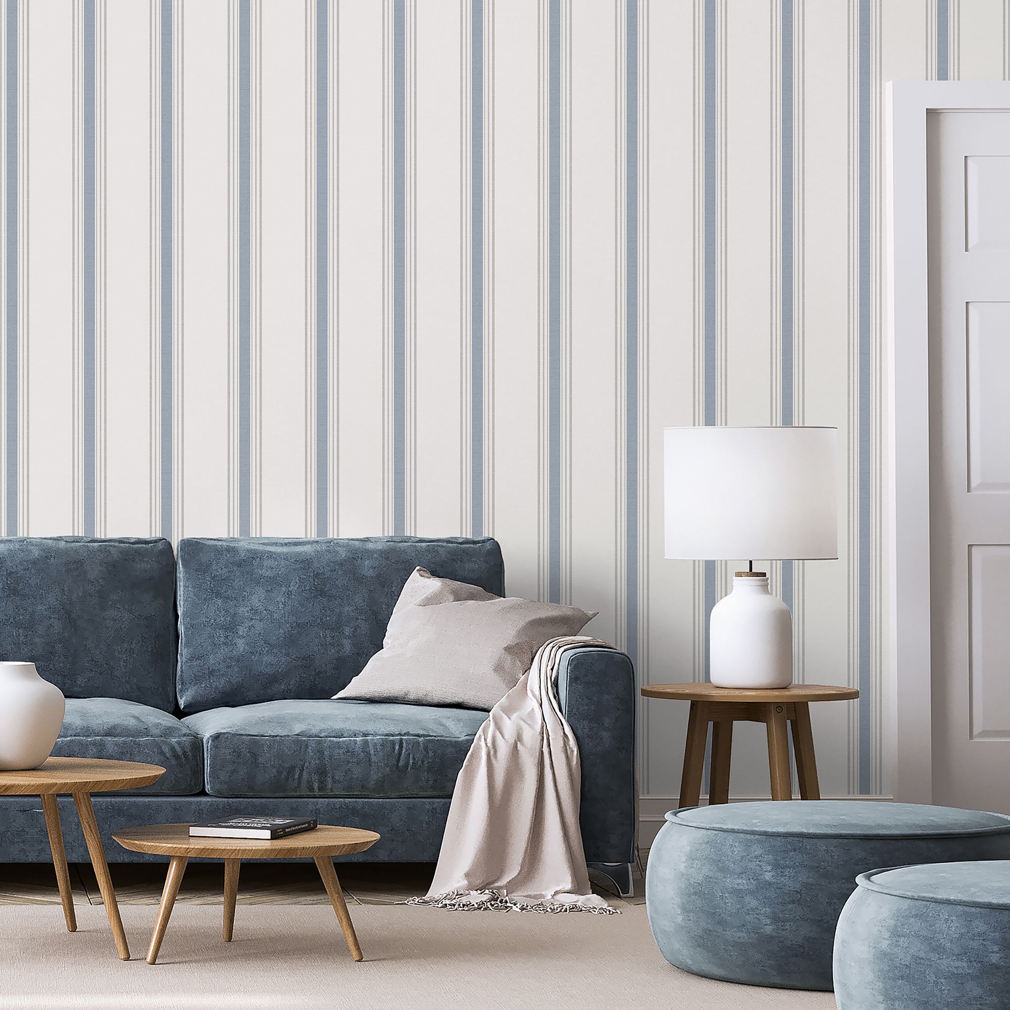 9810-1 Lane Stripe Blue and Silver Grey Essential Stripes Wallpaper by Galerie