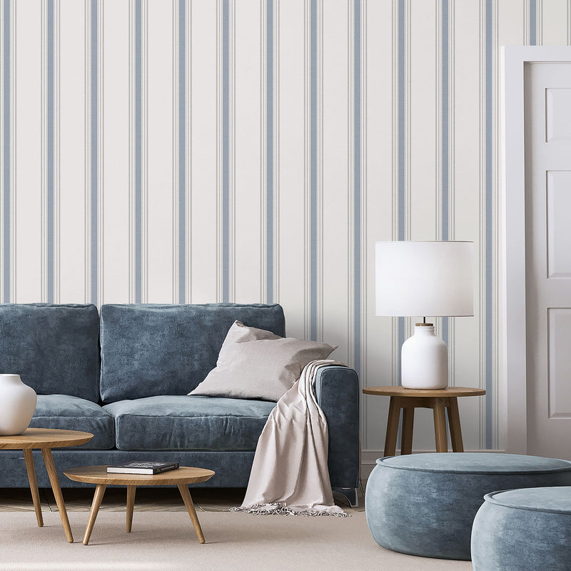 9810-1 Lane Stripe Blue and Silver Grey Essential Stripes Wallpaper by Galerie