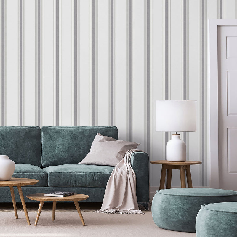 9810-3 Lane Stripe Black and Silver Grey Essential Stripes Wallpaper by Galerie