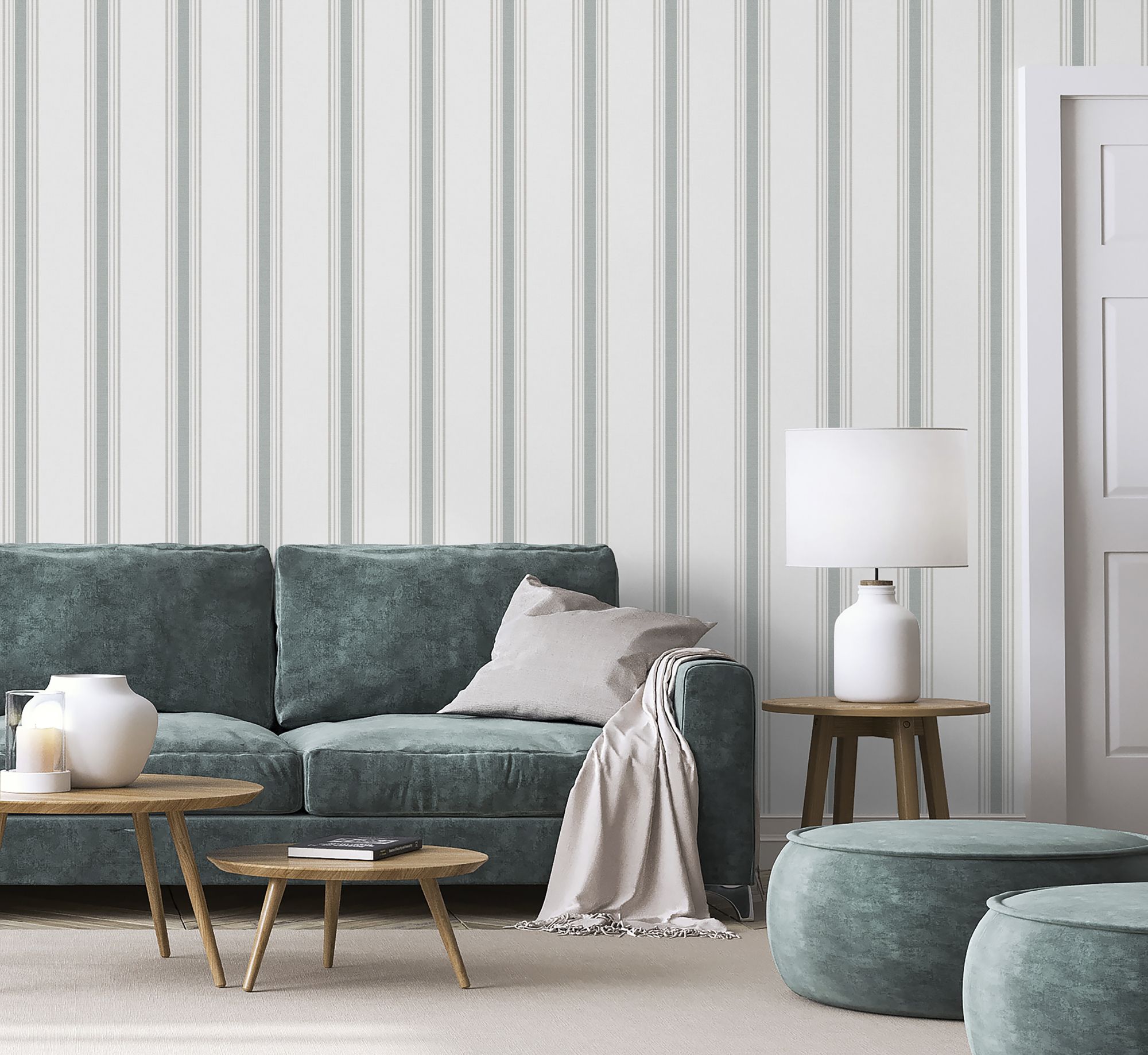 9810-4 Lane Stripe Green and Silver Grey Essential Stripes Wallpaper by Galerie