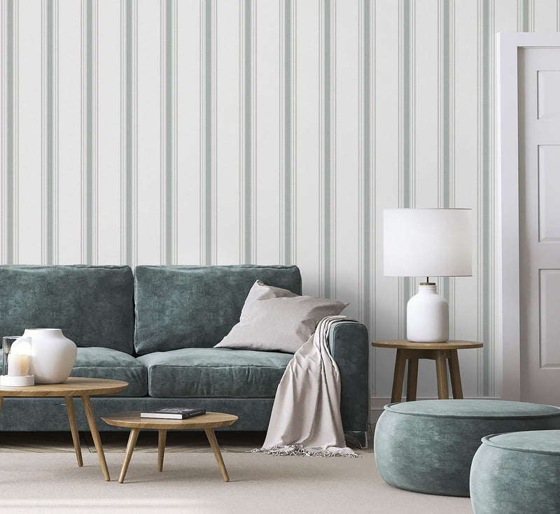 9810-4 Lane Stripe Green and Silver Grey Essential Stripes Wallpaper by Galerie