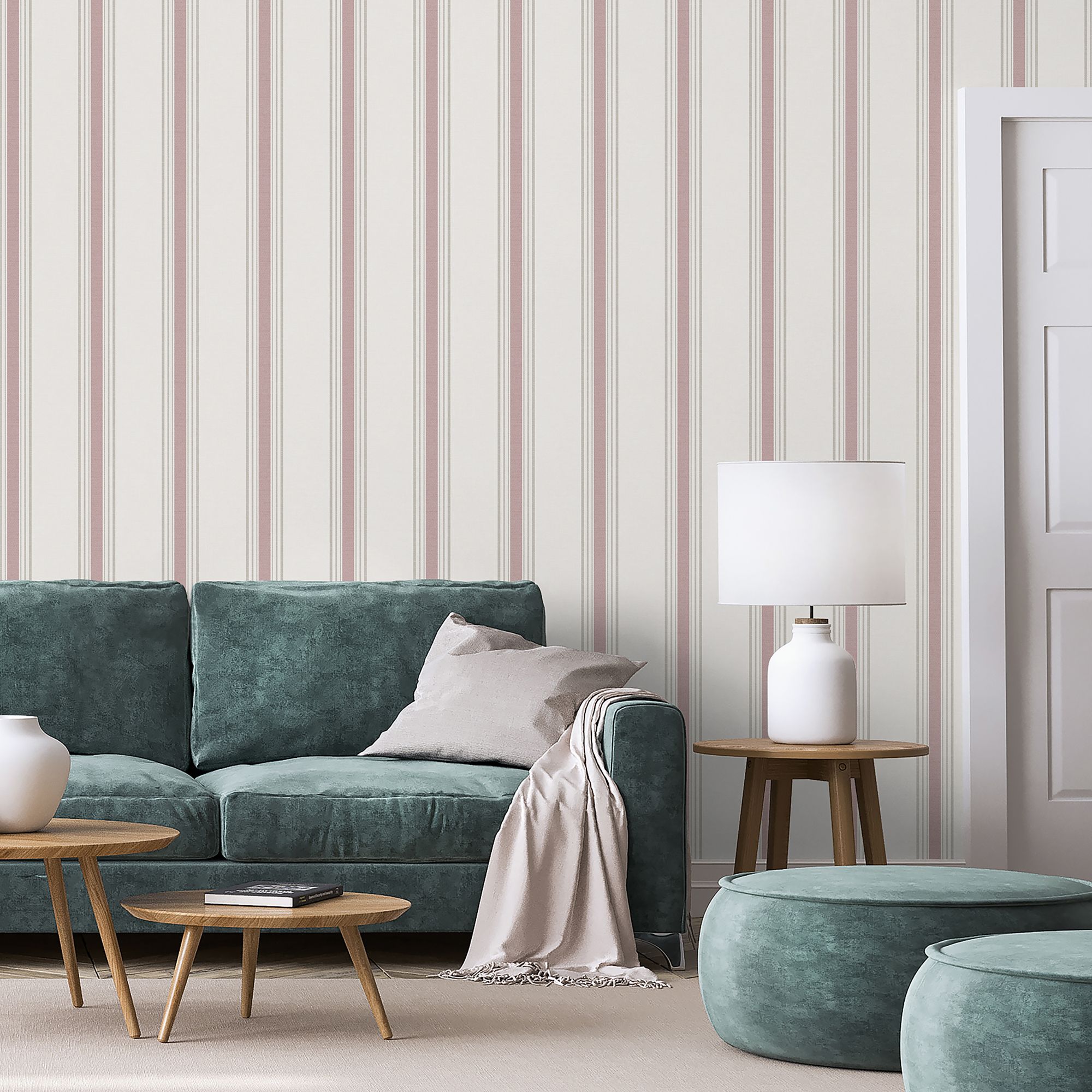9810-5 Lane Stripe Pink and Beige Essential Stripes Wallpaper by Galerie