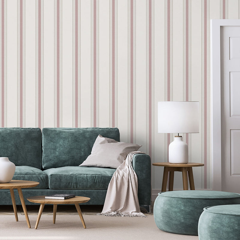 9810-5 Lane Stripe Pink and Beige Essential Stripes Wallpaper by Galerie