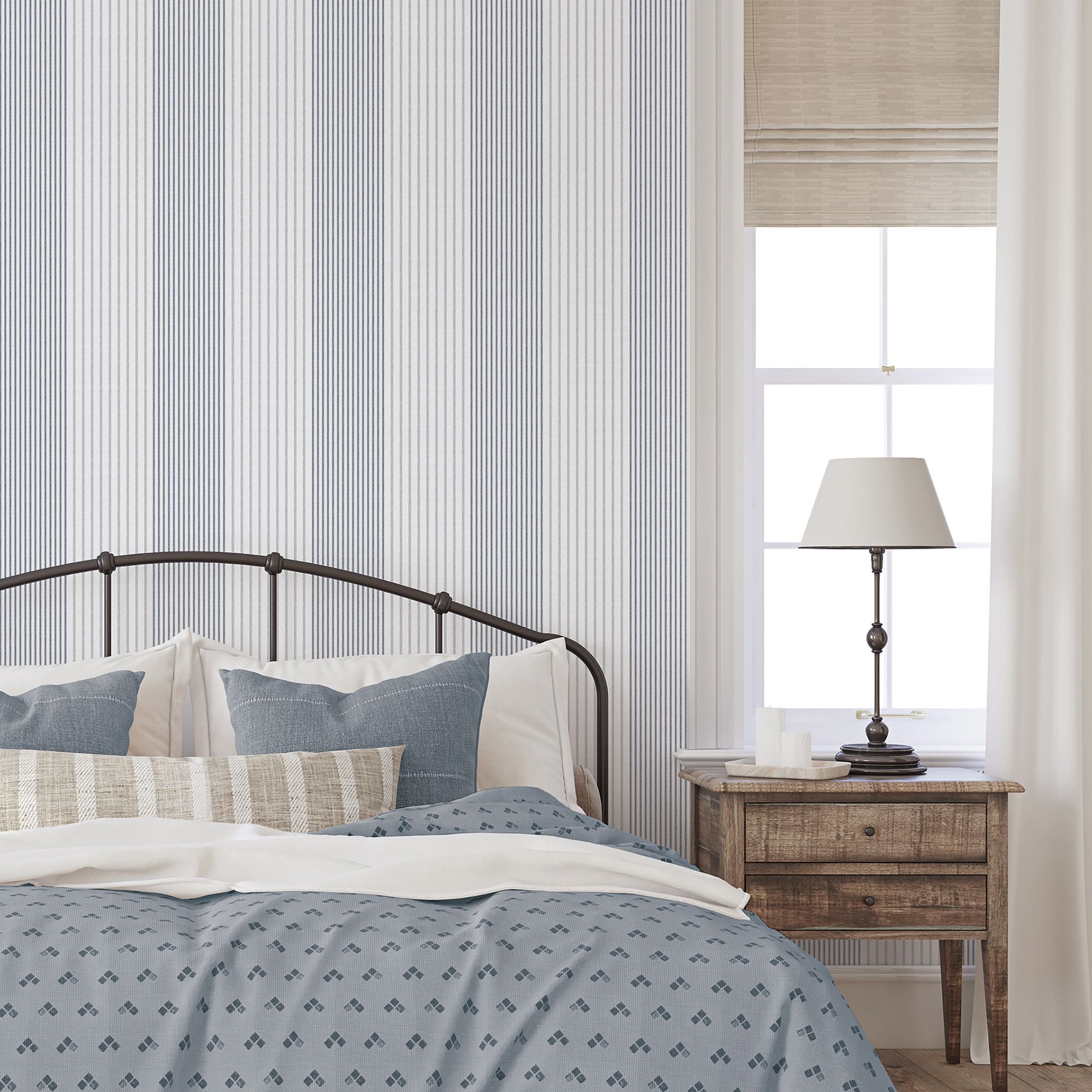 9811-1 Library Stripe Blue Essential Stripes Wallpaper by Galerie