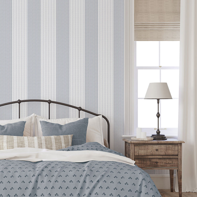 9811-1 Library Stripe Blue Essential Stripes Wallpaper by Galerie
