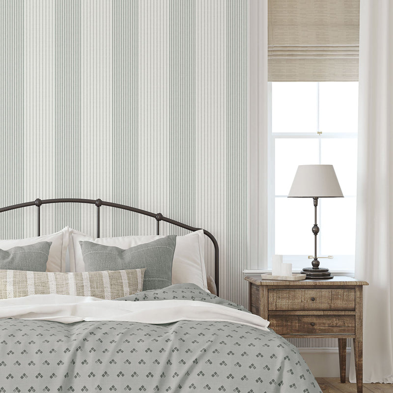 9811-4 Library Stripe Green Essential Stripes Wallpaper by Galerie