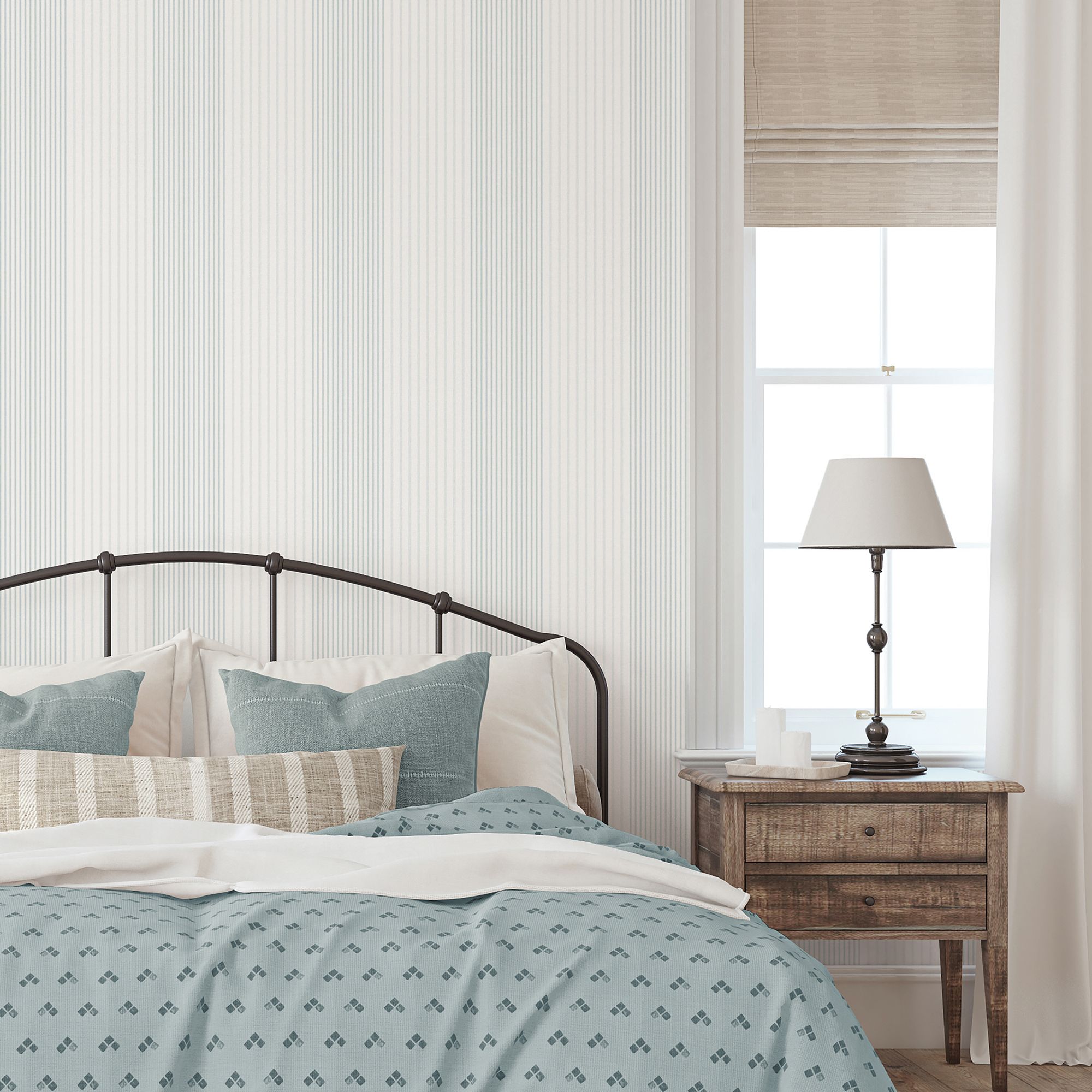 9811-5 Library Stripe Blue Essential Stripes Wallpaper by Galerie