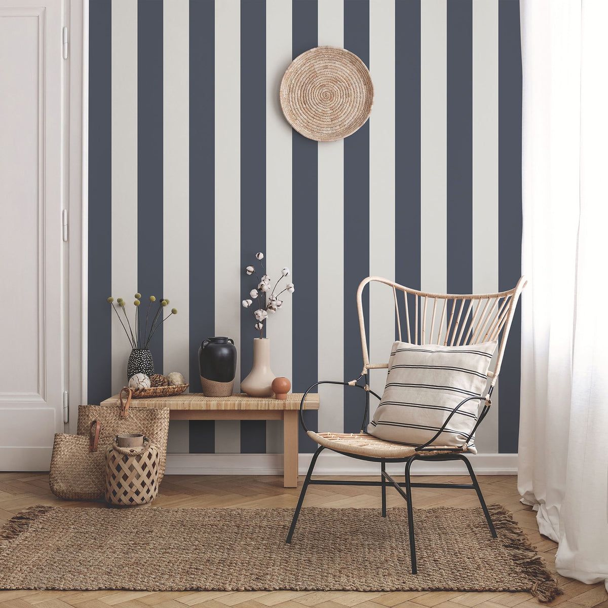 Classic Stripe Blue Essential Stripes Wallpaper by Galerie