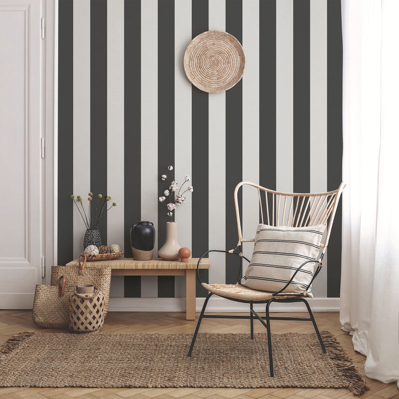 9814-4 Classic Stripe Black Essential Stripes Wallpaper by Galerie