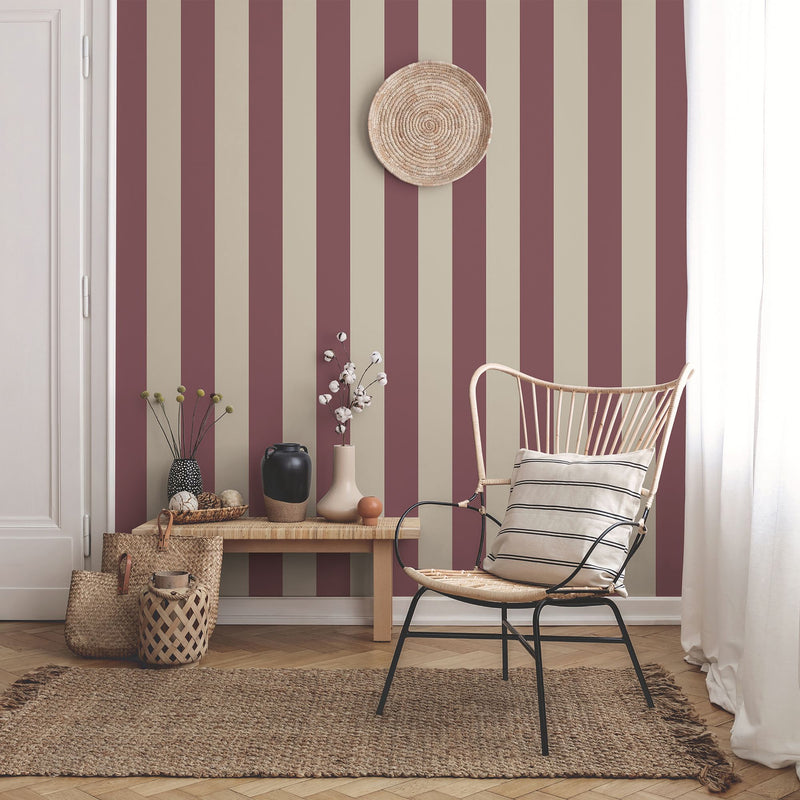 9814-7 Classic Stripe Pink and Beige Essential Stripes Wallpaper by Galerie